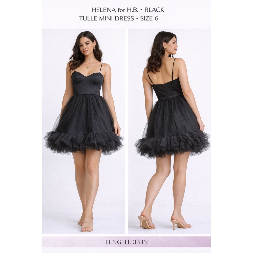 IEENA for Mac Duggal Black Tulle Mini Dress Size 6 Sweetheart Ruffle Prom Party